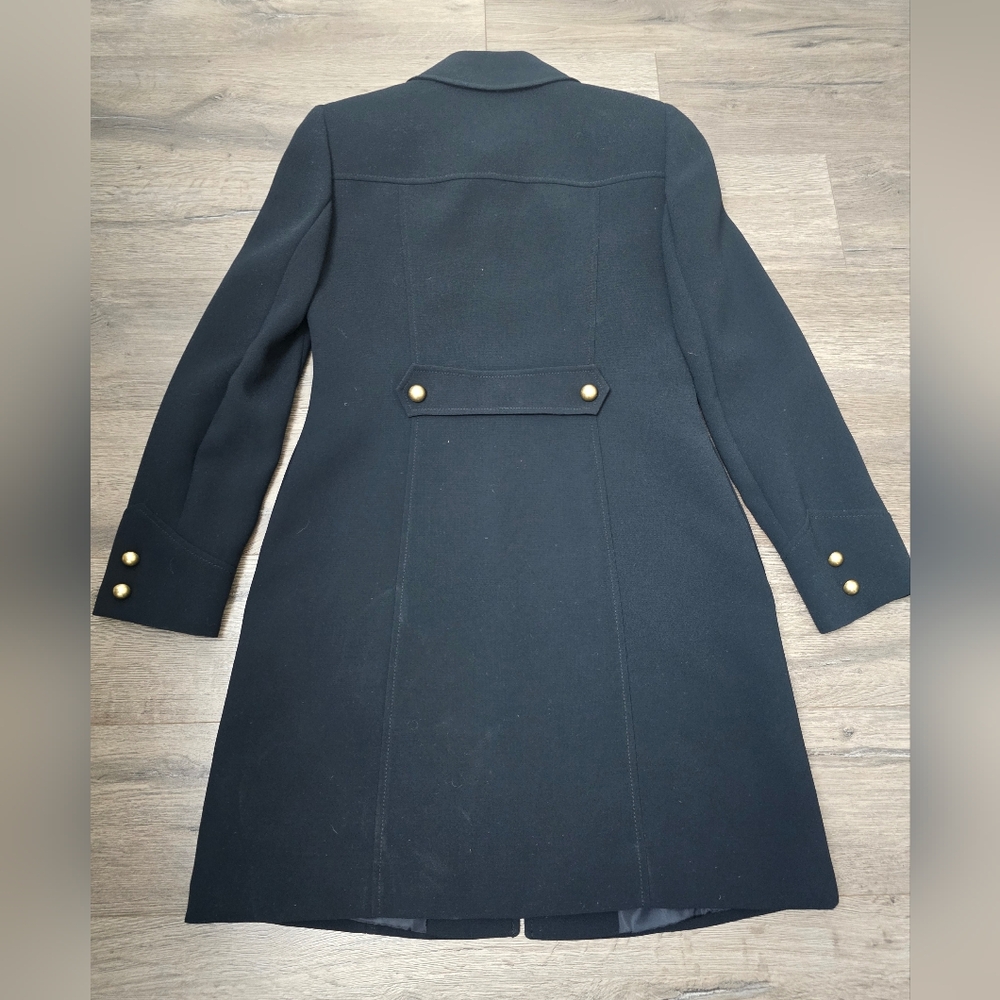 Tahari Black Trench Coat Gold Buttons Military Old Money Preppy Nautical - Picture 4 of 11